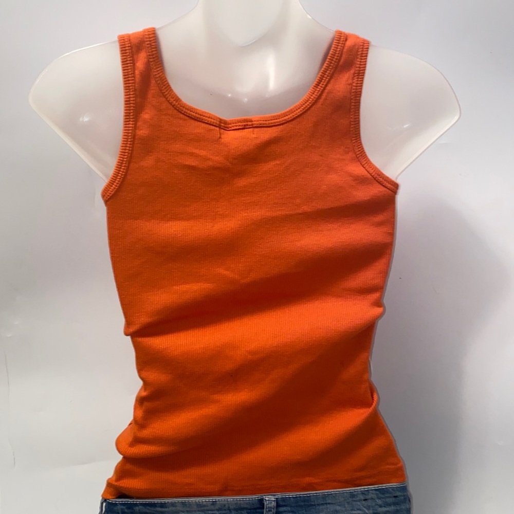 Orange Ribbed Tank Top W/ Flower - Picture 3 of 4